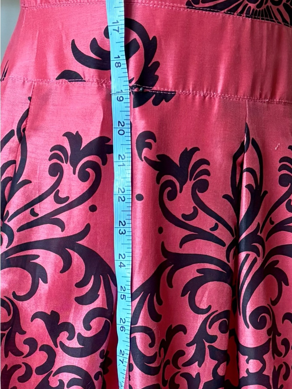 Coral Satin Fit Flare Dress Black Baroque Print Retro Collared Party - Picture 11 of 12